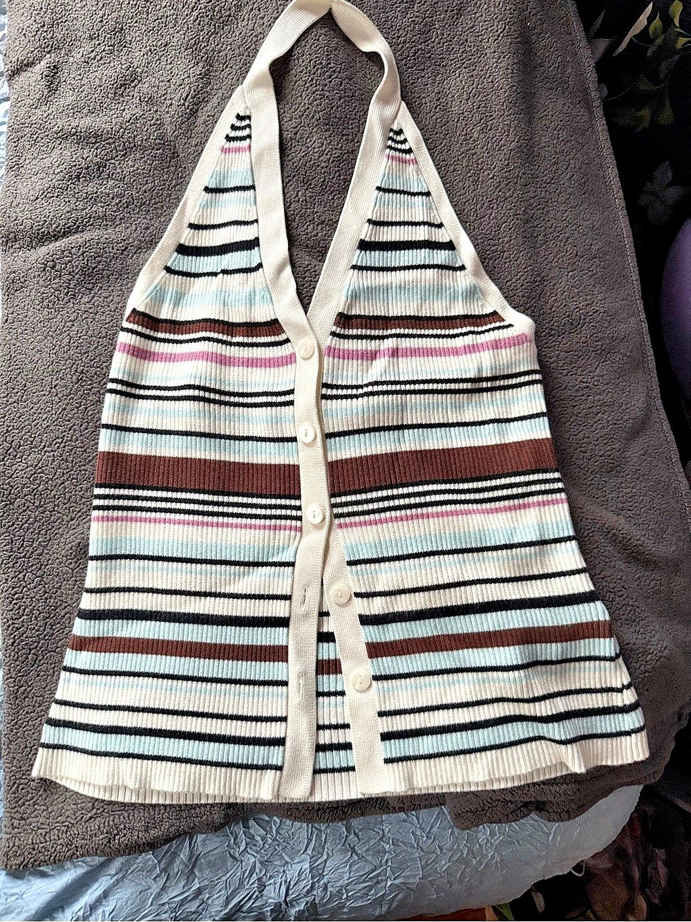 Abercrombie & Fitch Ribbed Halter Sweater Vest White & Blue NWT